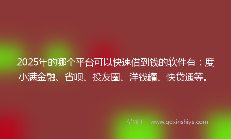 2025年的哪个平台可以快速借到钱的软件有：度小满金融、省呗、投友圈、洋钱罐、快贷通等。