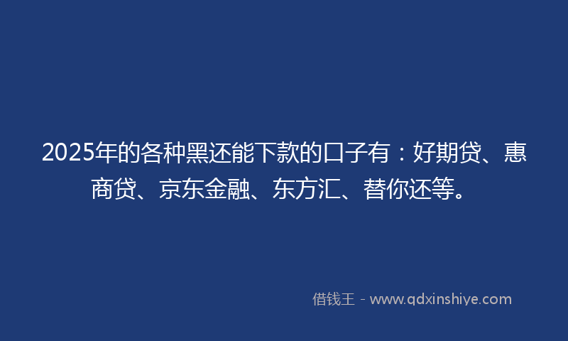 2025年的各种黑还能下款的口子有：好期贷、惠商贷、京东金融、东方汇、替你还等。