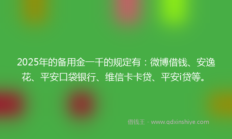2025年的备用金一千的规定有：微博借钱、安逸花、平安口袋银行、维信卡卡贷、平安i贷等。