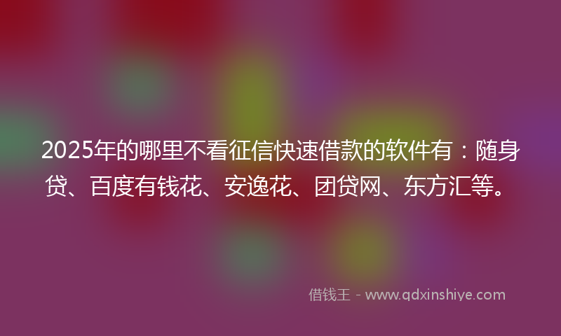 2025年的哪里不看征信快速借款的软件有：随身贷、百度有钱花、安逸花、团贷网、东方汇等。