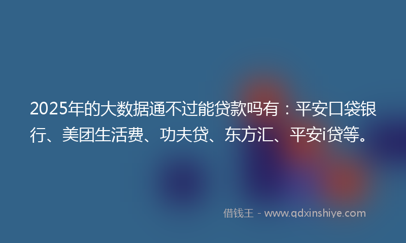 2025年的大数据通不过能贷款吗有：平安口袋银行、美团生活费、功夫贷、东方汇、平安i贷等。