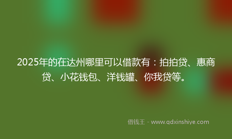 2025年的在达州哪里可以借款有：拍拍贷、惠商贷、小花钱包、洋钱罐、你我贷等。