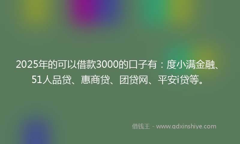 2025年的可以借款3000的口子有：度小满金融、51人品贷、惠商贷、团贷网、平安i贷等。