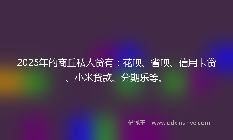 2025年的商丘私人贷有：花呗、省呗、信用卡贷、小米贷款、分期乐等。