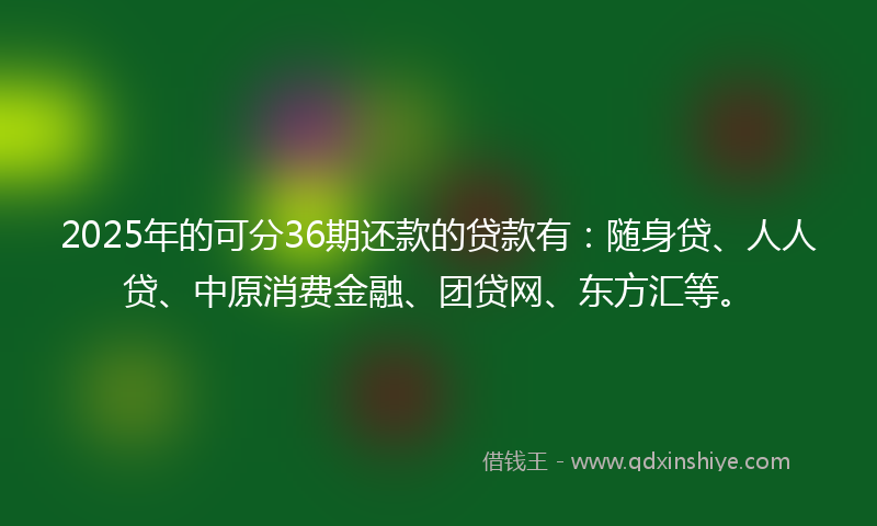 2025年的可分36期还款的贷款有：随身贷、人人贷、中原消费金融、团贷网、东方汇等。
