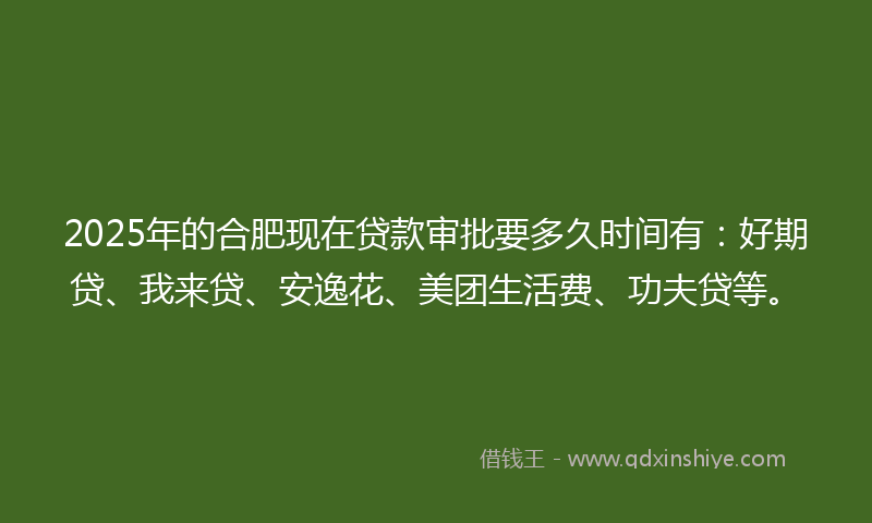 2025年的合肥现在贷款审批要多久时间有：好期贷、我来贷、安逸花、美团生活费、功夫贷等。