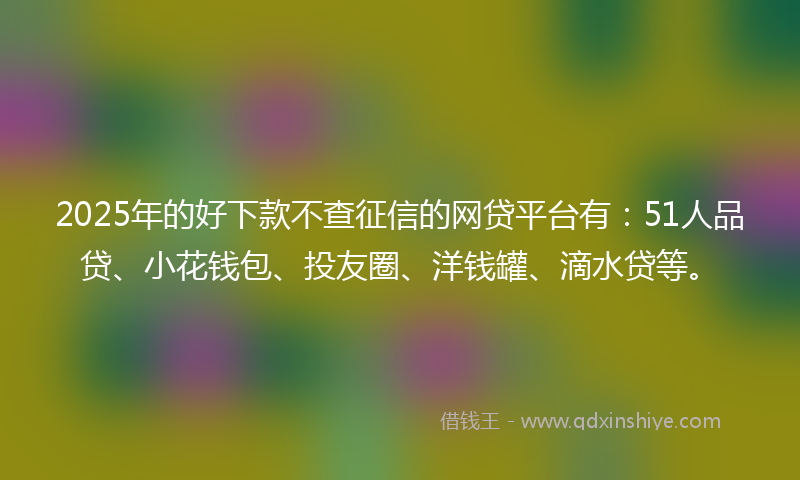 2025年的好下款不查征信的网贷平台有：51人品贷、小花钱包、投友圈、洋钱罐、滴水贷等。
