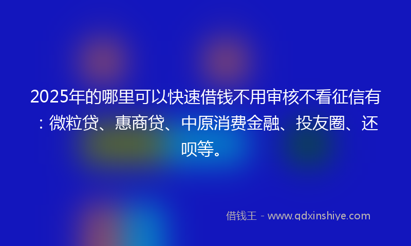 2025年的哪里可以快速借钱不用审核不看征信有：微粒贷、惠商贷、中原消费金融、投友圈、还呗等。