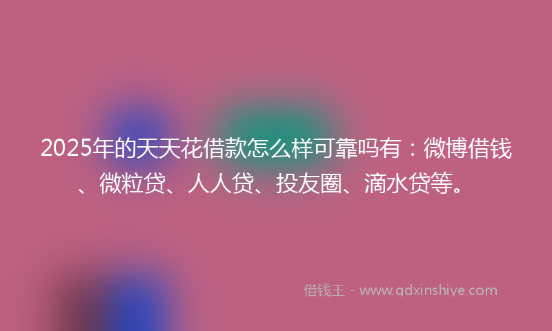 2025年的天天花借款怎么样可靠吗有：微博借钱、微粒贷、人人贷、投友圈、滴水贷等。