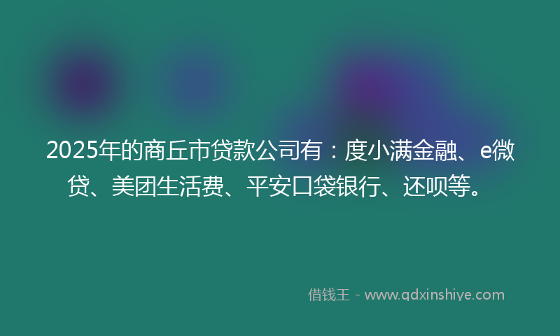 2025年的商丘市贷款公司有：度小满金融、e微贷、美团生活费、平安口袋银行、还呗等。