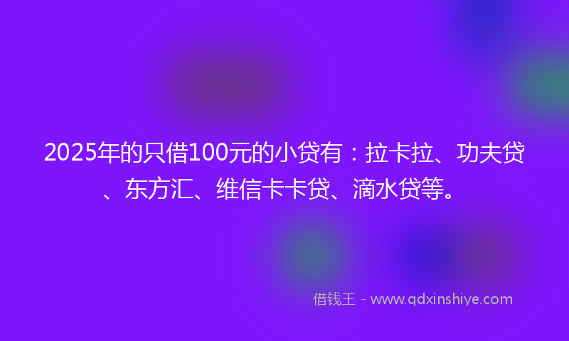 2025年的只借100元的小贷有：拉卡拉、功夫贷、东方汇、维信卡卡贷、滴水贷等。