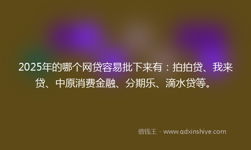 2025年的哪个网贷容易批下来有：拍拍贷、我来贷、中原消费金融、分期乐、滴水贷等。