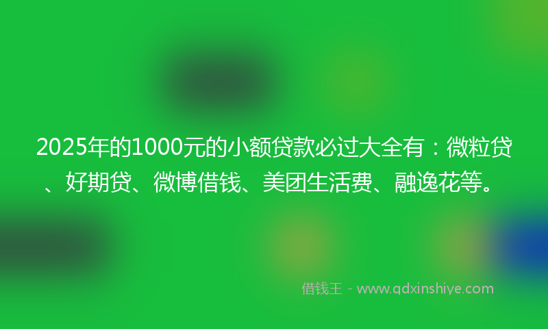 2025年的1000元的小额贷款必过大全有：微粒贷、好期贷、微博借钱、美团生活费、融逸花等。