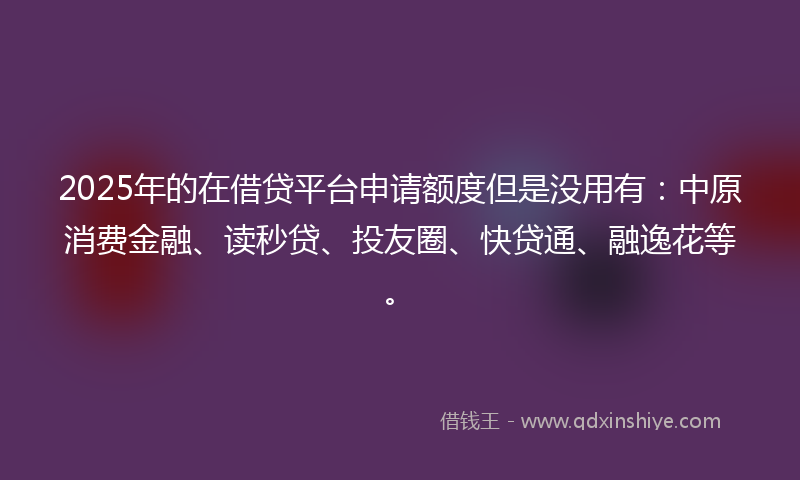 2025年的在借贷平台申请额度但是没用有：中原消费金融、读秒贷、投友圈、快贷通、融逸花等。