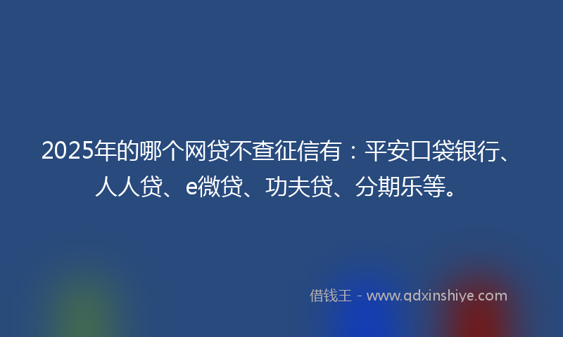 2025年的哪个网贷不查征信有：平安口袋银行、人人贷、e微贷、功夫贷、分期乐等。