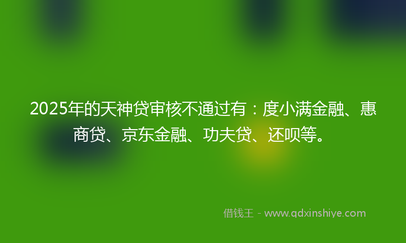 2025年的天神贷审核不通过有：度小满金融、惠商贷、京东金融、功夫贷、还呗等。