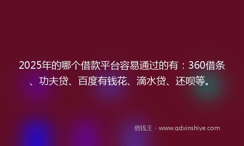 2025年的哪个借款平台容易通过的有：360借条、功夫贷、百度有钱花、滴水贷、还呗等。