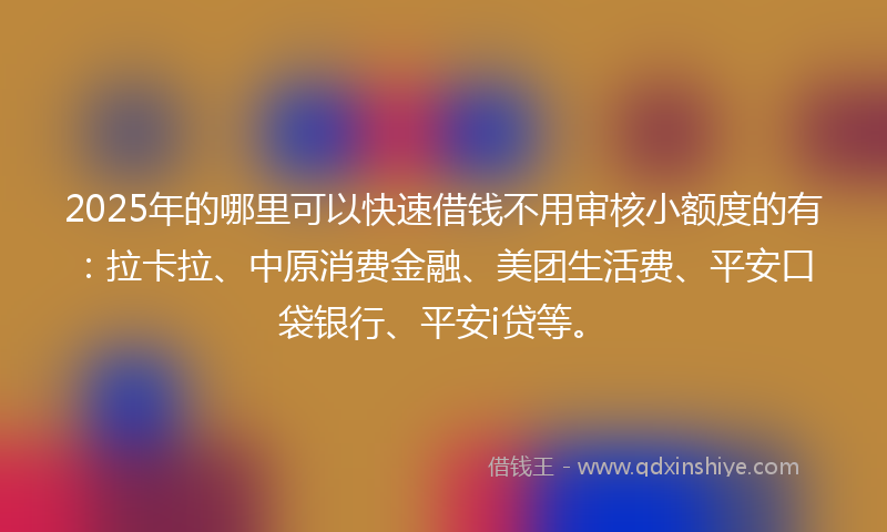 2025年的哪里可以快速借钱不用审核小额度的有：拉卡拉、中原消费金融、美团生活费、平安口袋银行、平安i贷等。