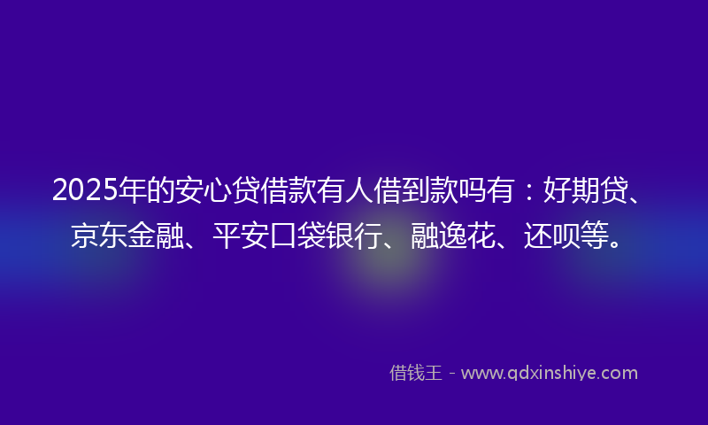 2025年的安心贷借款有人借到款吗有：好期贷、京东金融、平安口袋银行、融逸花、还呗等。