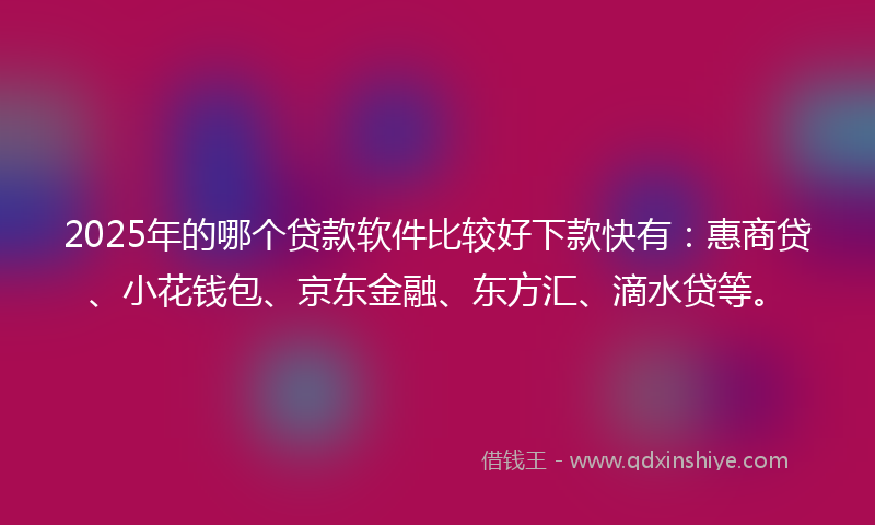 2025年的哪个贷款软件比较好下款快有：惠商贷、小花钱包、京东金融、东方汇、滴水贷等。