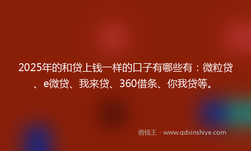 2025年的和贷上钱一样的口子有哪些有：微粒贷、e微贷、我来贷、360借条、你我贷等。
