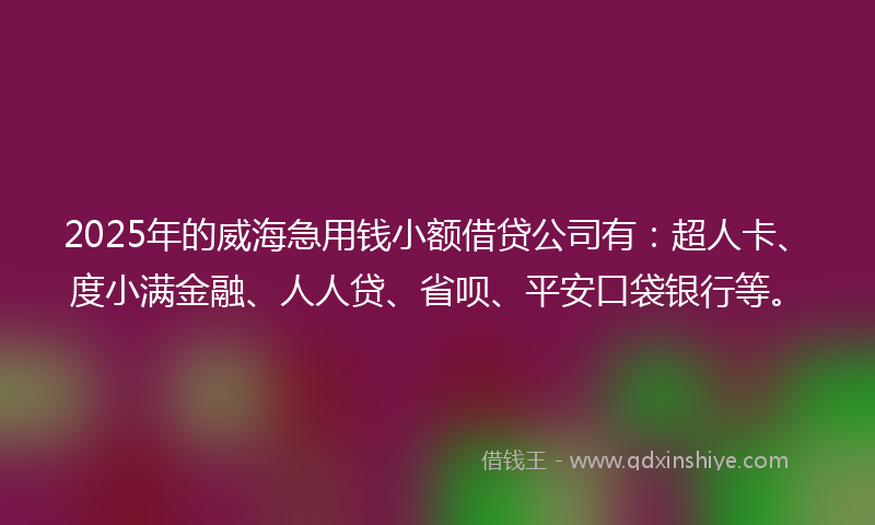 2025年的威海急用钱小额借贷公司有：超人卡、度小满金融、人人贷、省呗、平安口袋银行等。