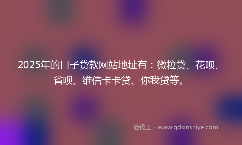 2025年的口子贷款网站地址有：微粒贷、花呗、省呗、维信卡卡贷、你我贷等。