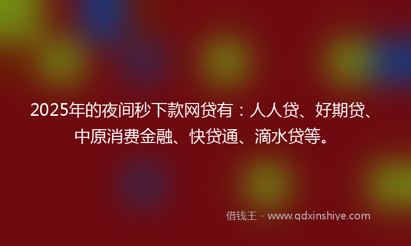 2025年的夜间秒下款网贷有：人人贷、好期贷、中原消费金融、快贷通、滴水贷等。