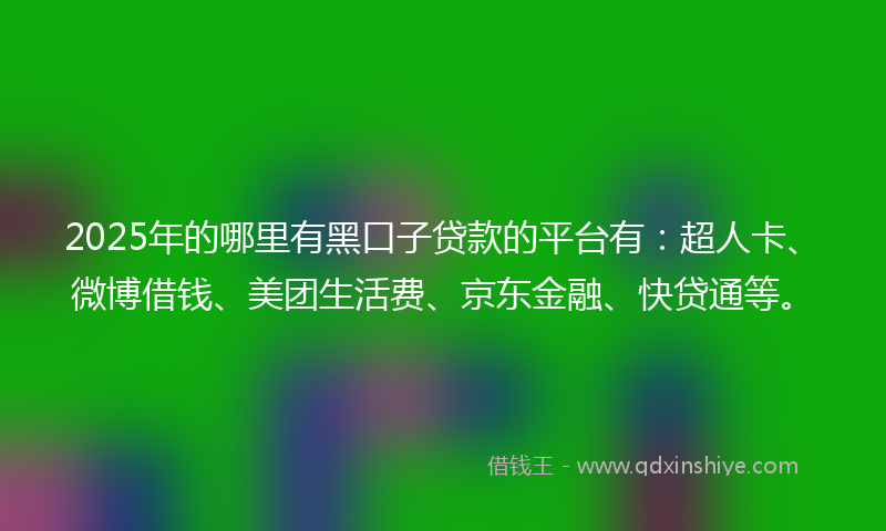 2025年的哪里有黑口子贷款的平台有：超人卡、微博借钱、美团生活费、京东金融、快贷通等。