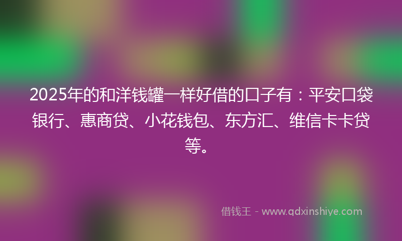 2025年的和洋钱罐一样好借的口子有：平安口袋银行、惠商贷、小花钱包、东方汇、维信卡卡贷等。