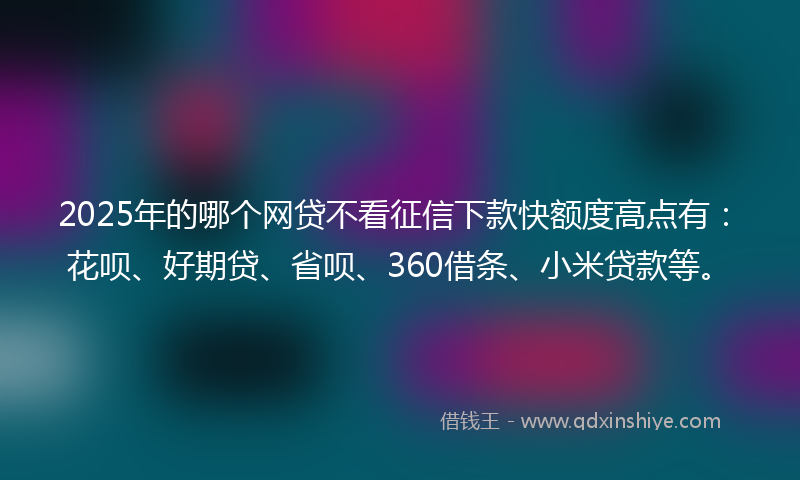 2025年的哪个网贷不看征信下款快额度高点有：花呗、好期贷、省呗、360借条、小米贷款等。