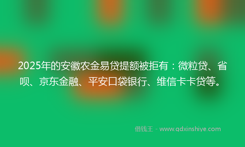 2025年的安徽农金易贷提额被拒有：微粒贷、省呗、京东金融、平安口袋银行、维信卡卡贷等。