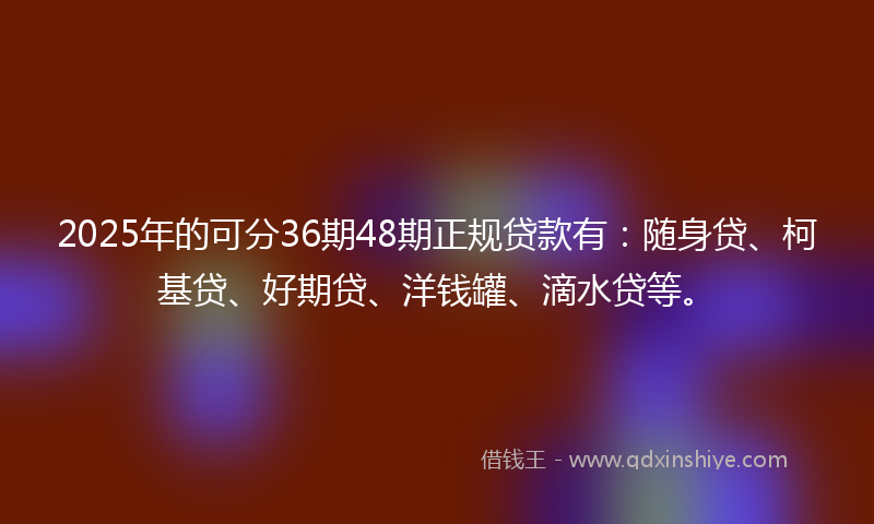 2025年的可分36期48期正规贷款有：随身贷、柯基贷、好期贷、洋钱罐、滴水贷等。