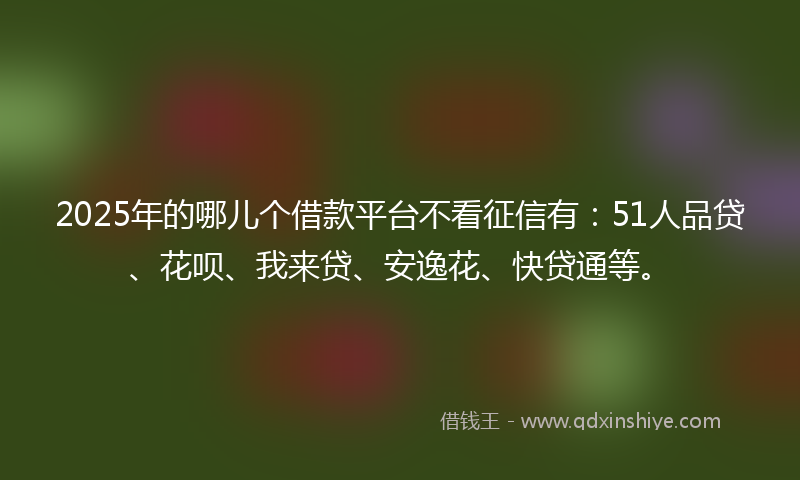 2025年的哪儿个借款平台不看征信有：51人品贷、花呗、我来贷、安逸花、快贷通等。