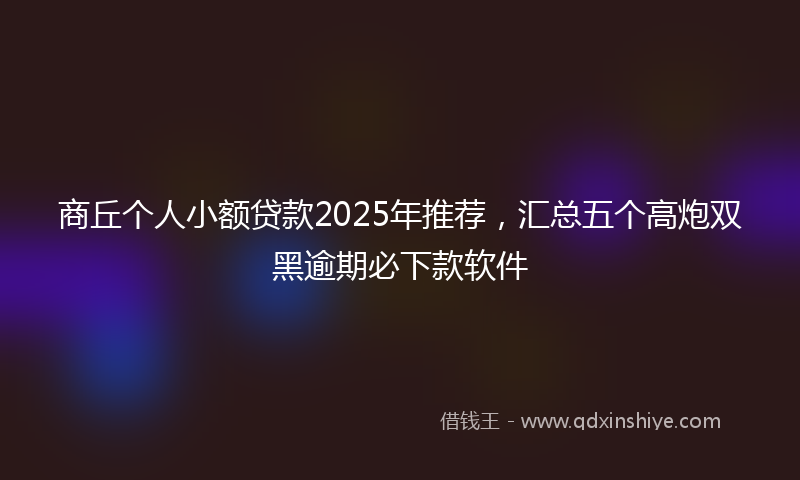 商丘个人小额贷款2025年推荐，汇总五个高炮双黑逾期必下款软件
