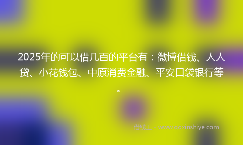 2025年的可以借几百的平台有：微博借钱、人人贷、小花钱包、中原消费金融、平安口袋银行等。