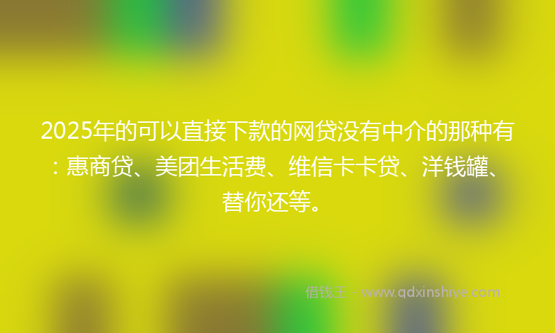 2025年的可以直接下款的网贷没有中介的那种有：惠商贷、美团生活费、维信卡卡贷、洋钱罐、替你还等。