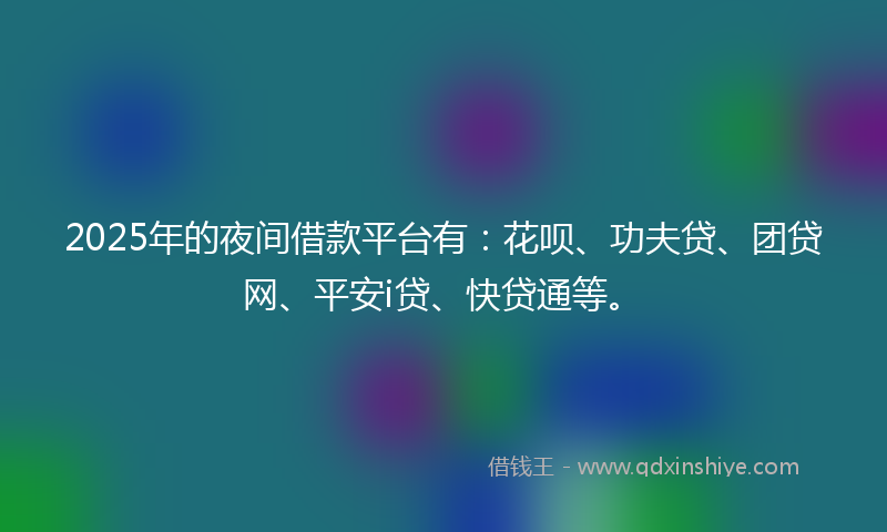 2025年的夜间借款平台有：花呗、功夫贷、团贷网、平安i贷、快贷通等。