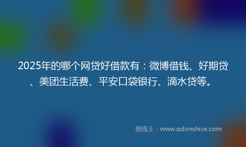 2025年的哪个网贷好借款有：微博借钱、好期贷、美团生活费、平安口袋银行、滴水贷等。