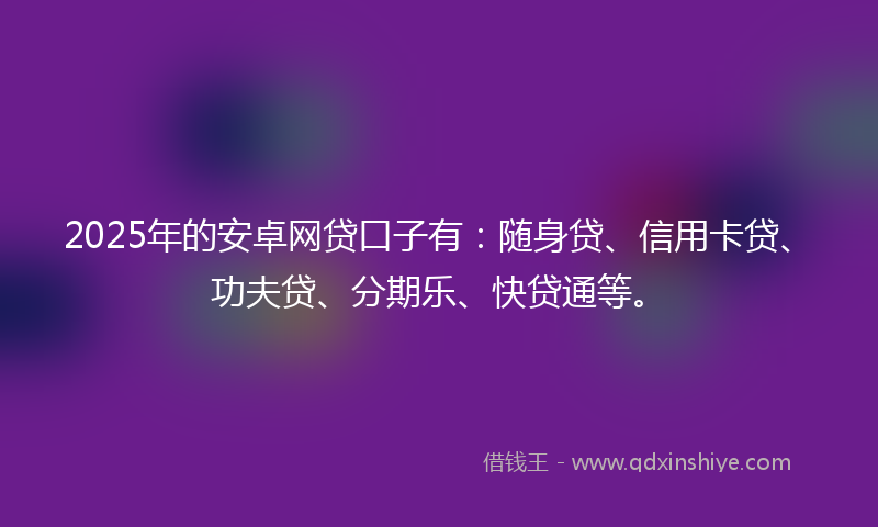 2025年的安卓网贷口子有：随身贷、信用卡贷、功夫贷、分期乐、快贷通等。