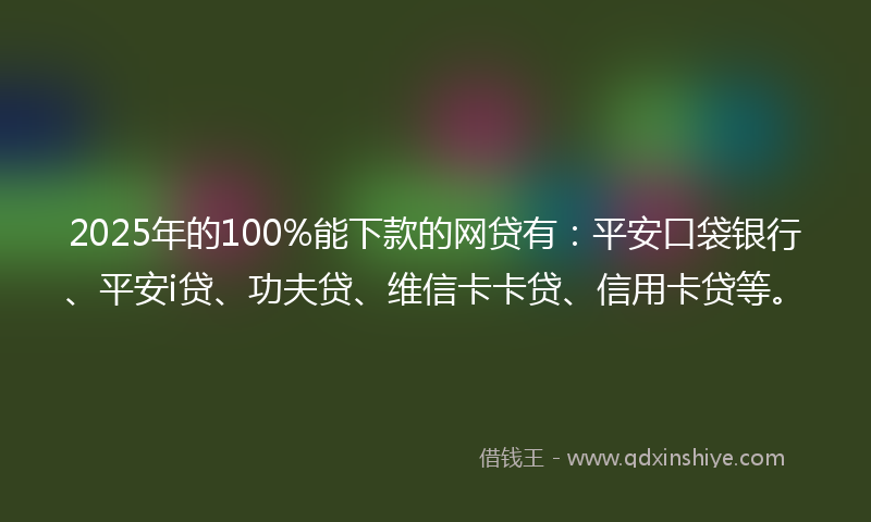 2025年的100%能下款的网贷有：平安口袋银行、平安i贷、功夫贷、维信卡卡贷、信用卡贷等。