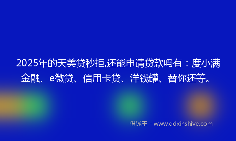 2025年的天美贷秒拒,还能申请贷款吗有：度小满金融、e微贷、信用卡贷、洋钱罐、替你还等。