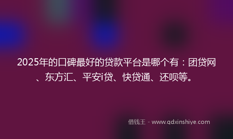 2025年的口碑最好的贷款平台是哪个有：团贷网、东方汇、平安i贷、快贷通、还呗等。