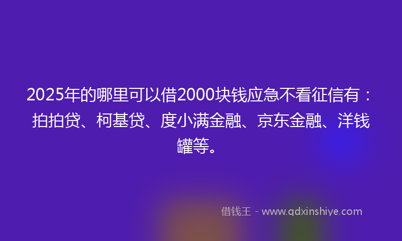 2025年的哪里可以借2000块钱应急不看征信有：拍拍贷、柯基贷、度小满金融、京东金融、洋钱罐等。