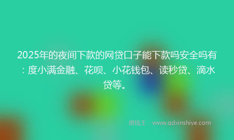 2025年的夜间下款的网贷口子能下款吗安全吗有：度小满金融、花呗、小花钱包、读秒贷、滴水贷等。