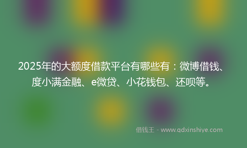 2025年的大额度借款平台有哪些有：微博借钱、度小满金融、e微贷、小花钱包、还呗等。