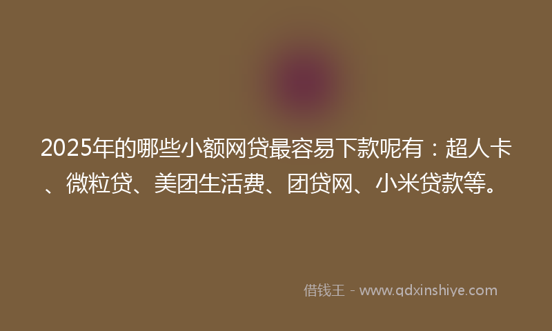 2025年的哪些小额网贷最容易下款呢有：超人卡、微粒贷、美团生活费、团贷网、小米贷款等。