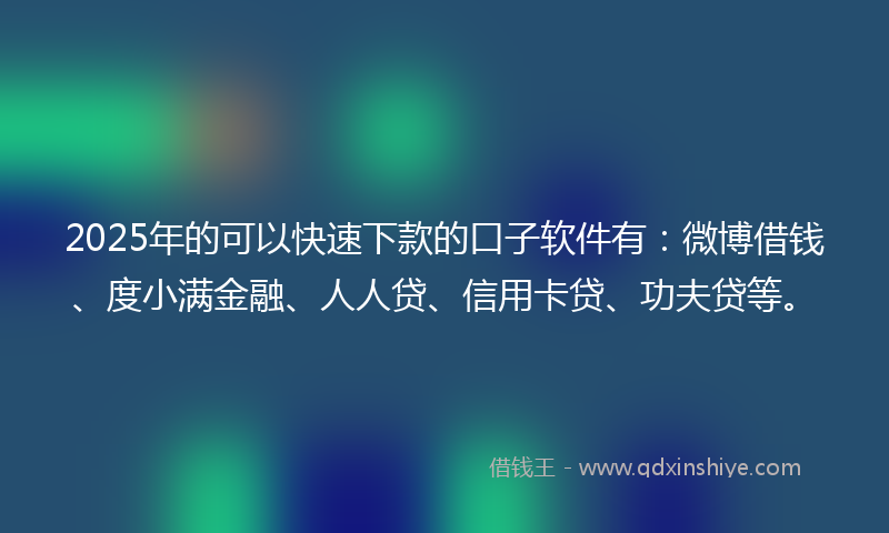 2025年的可以快速下款的口子软件有：微博借钱、度小满金融、人人贷、信用卡贷、功夫贷等。
