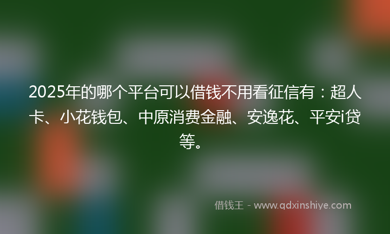 2025年的哪个平台可以借钱不用看征信有：超人卡、小花钱包、中原消费金融、安逸花、平安i贷等。