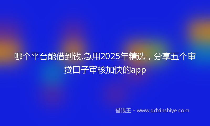 哪个平台能借到钱,急用2025年精选，分享五个审贷口子审核加快的app